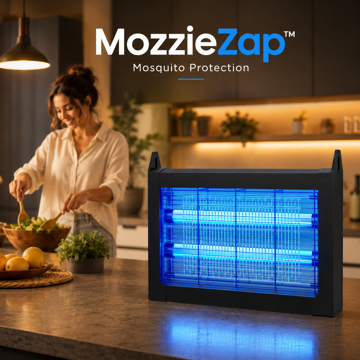 MozzieZap running indoors on a kitchen benchtop